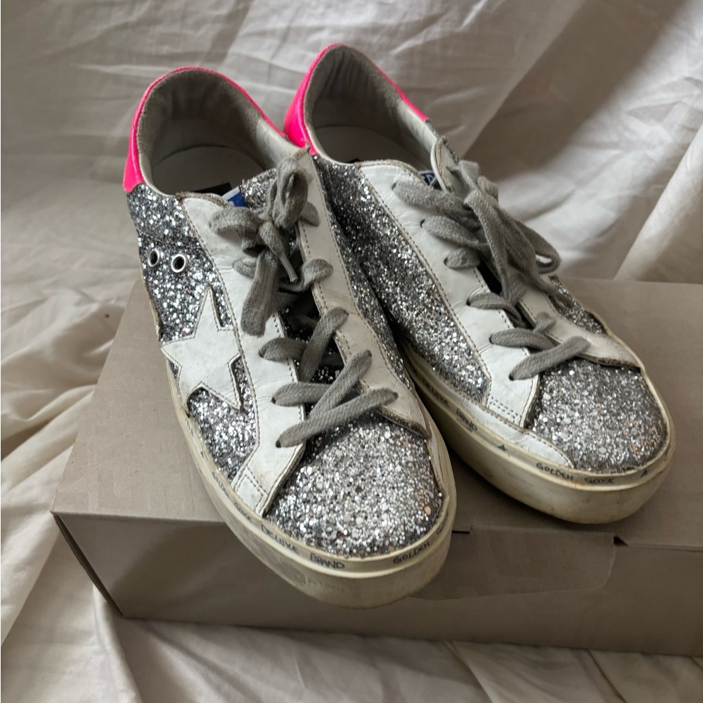 Golden Goose Hi-Star women’s silver glitter, small platform